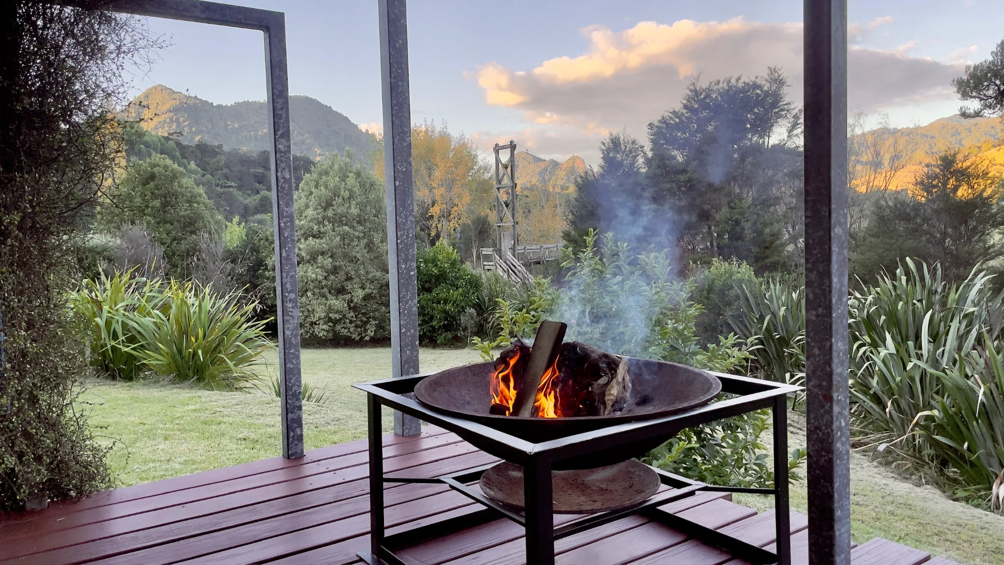 Swing Bridge Huts - fire bowl on deck